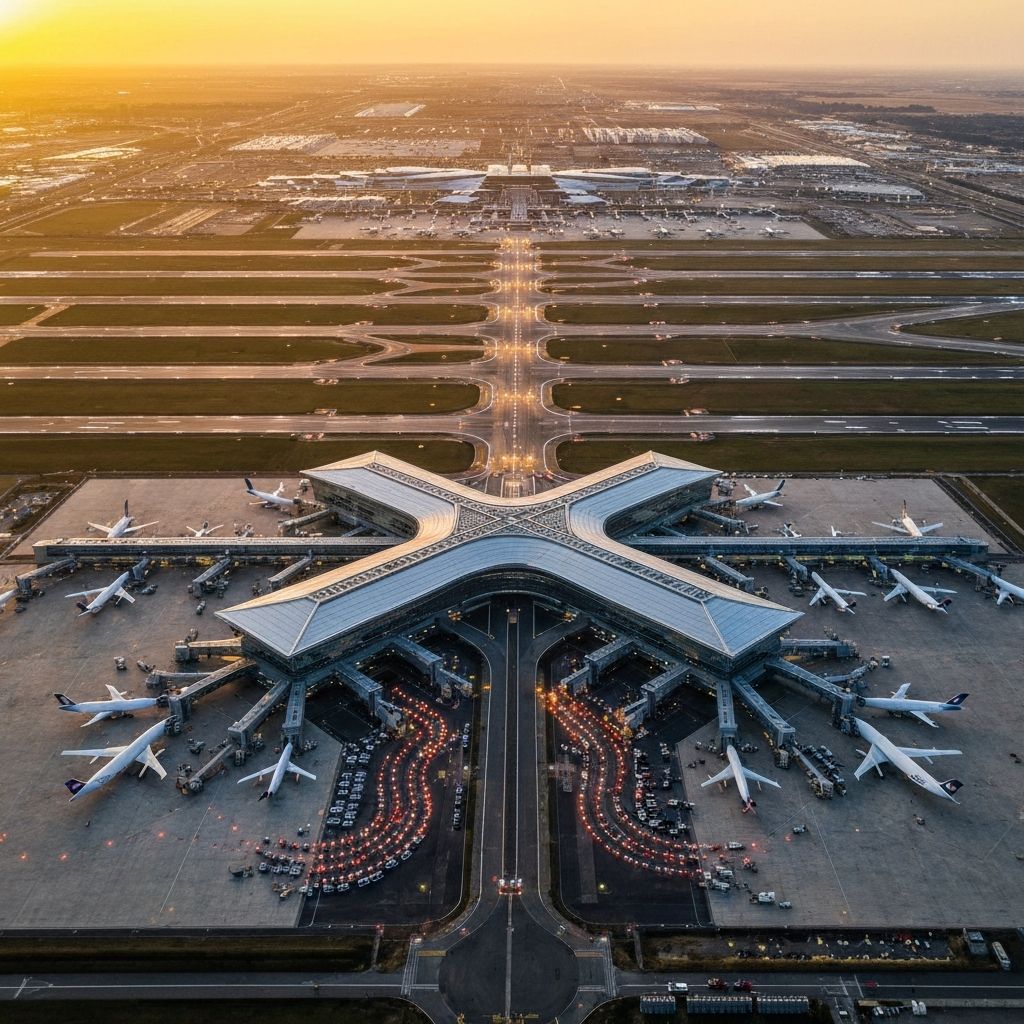 Aerial view of a modern international airport